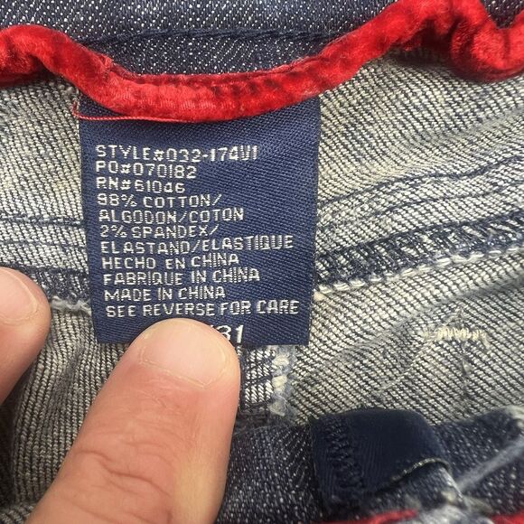 Vanity Pants Women 27/31 Blue Denim Jean Flared Embroidered Med Wash Low Rise - Picture 12 of 16